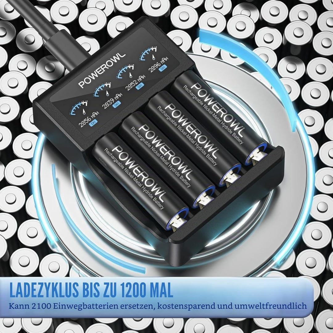 POWEROWL Akku AA 2800mAh AA Akku Wiederaufladbare 16 Stück (Geringe Selbstentladung, 1200 Zyklen) 1.
