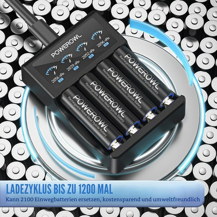 POWEROWL Akku AA 2800mAh AA Akku Wiederaufladbare 16 Stück (Geringe Selbstentladung, 1200 Zyklen) 1.