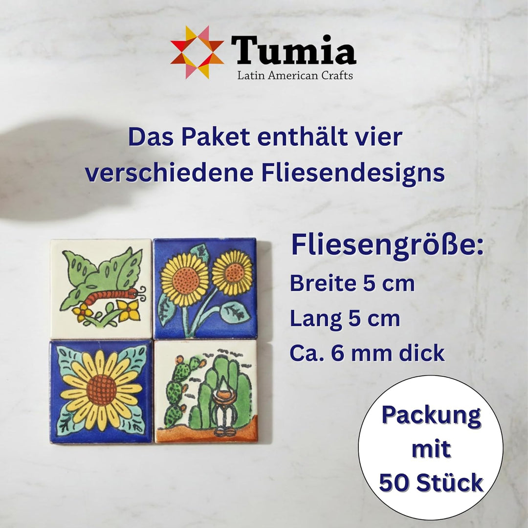 Eine Packung von 50 mexikanischen handgemachten Talavera, 5 cm Fliesen