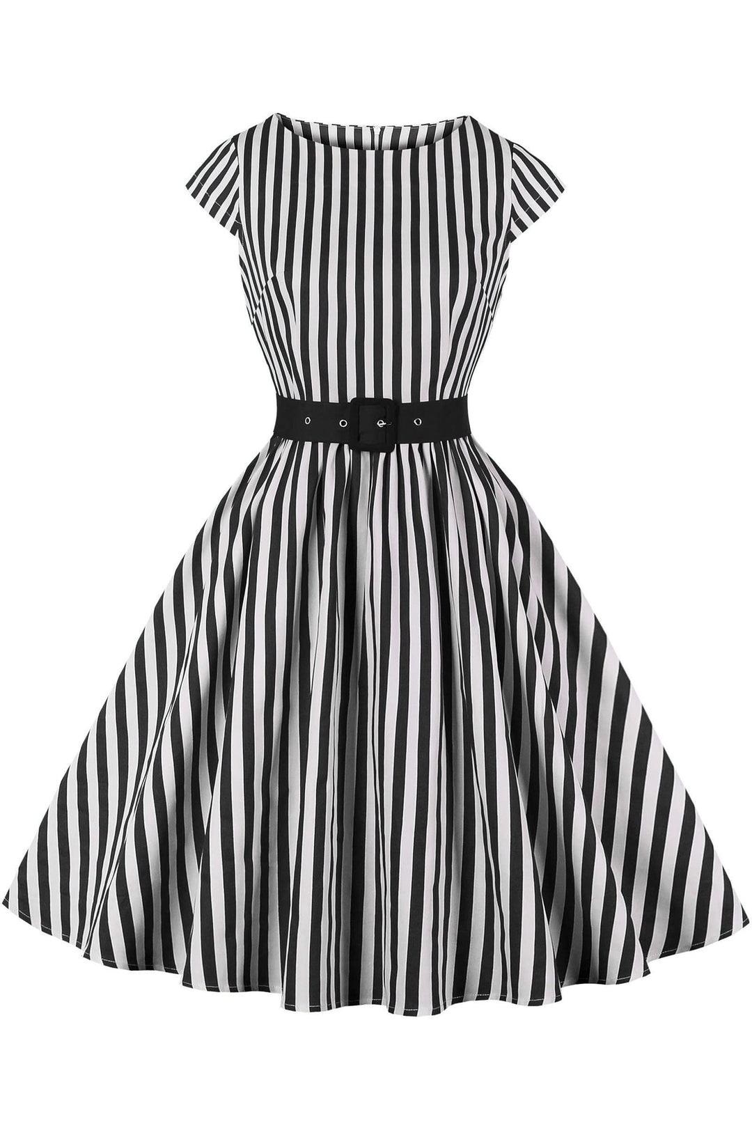 AXOE Damen Rockabilly Kleider 50er Jahre Baumwolle Gürtel XL Gestreift Schwarz, XL Gestreift Schwarz