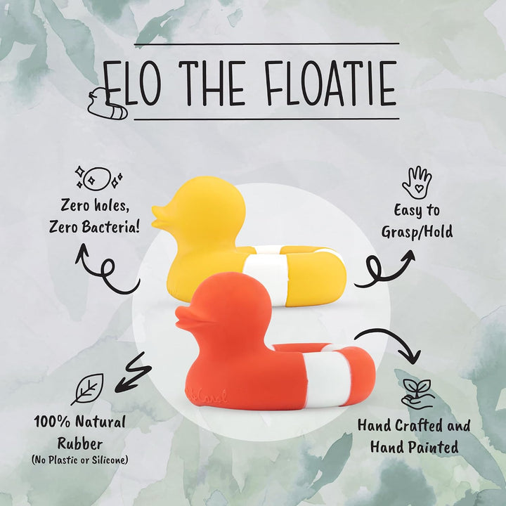 Oli &amp; Carol - Naturgummi-Badespielzeug, Ente, Flo The Floatie, Gelb, 10 cm