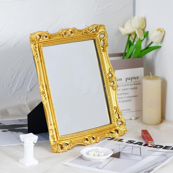 OIGUMR Wandspiegel, quadratisch, Vintage-Spiegel, goldfarben, 28,2 x 23,9 cm Medium Gold, 27.9L x 23