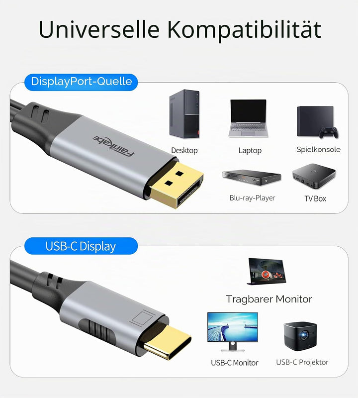 fairikabe DisplayPort auf USB C 4K60Hz, unidirektionale DisplayPort-Quelle auf USBC-Ausgang (Stecker