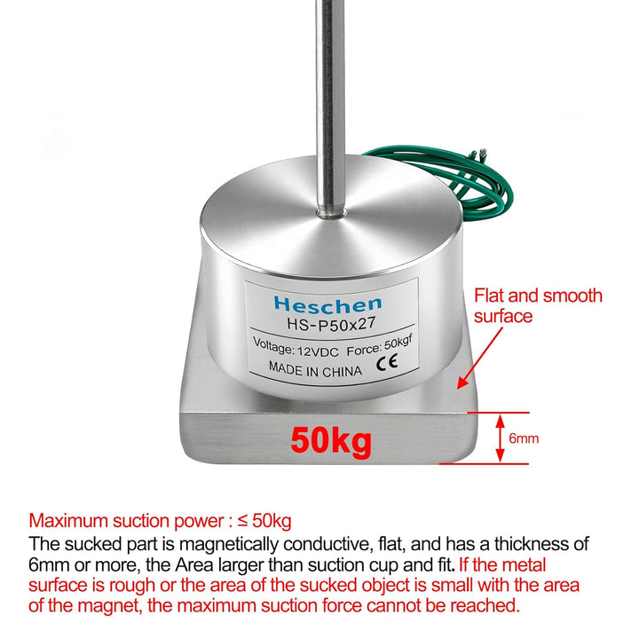 Heschen Elektromagnet P50/27, Aussendurchmesser: 50 mm, DC 12 V, 50 kg