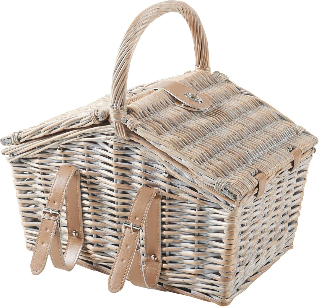 casa.pro Picknickkorb für 2 Personen Bucchianico Komplettset Weide Flechtkorb Picknick Set Geschirr