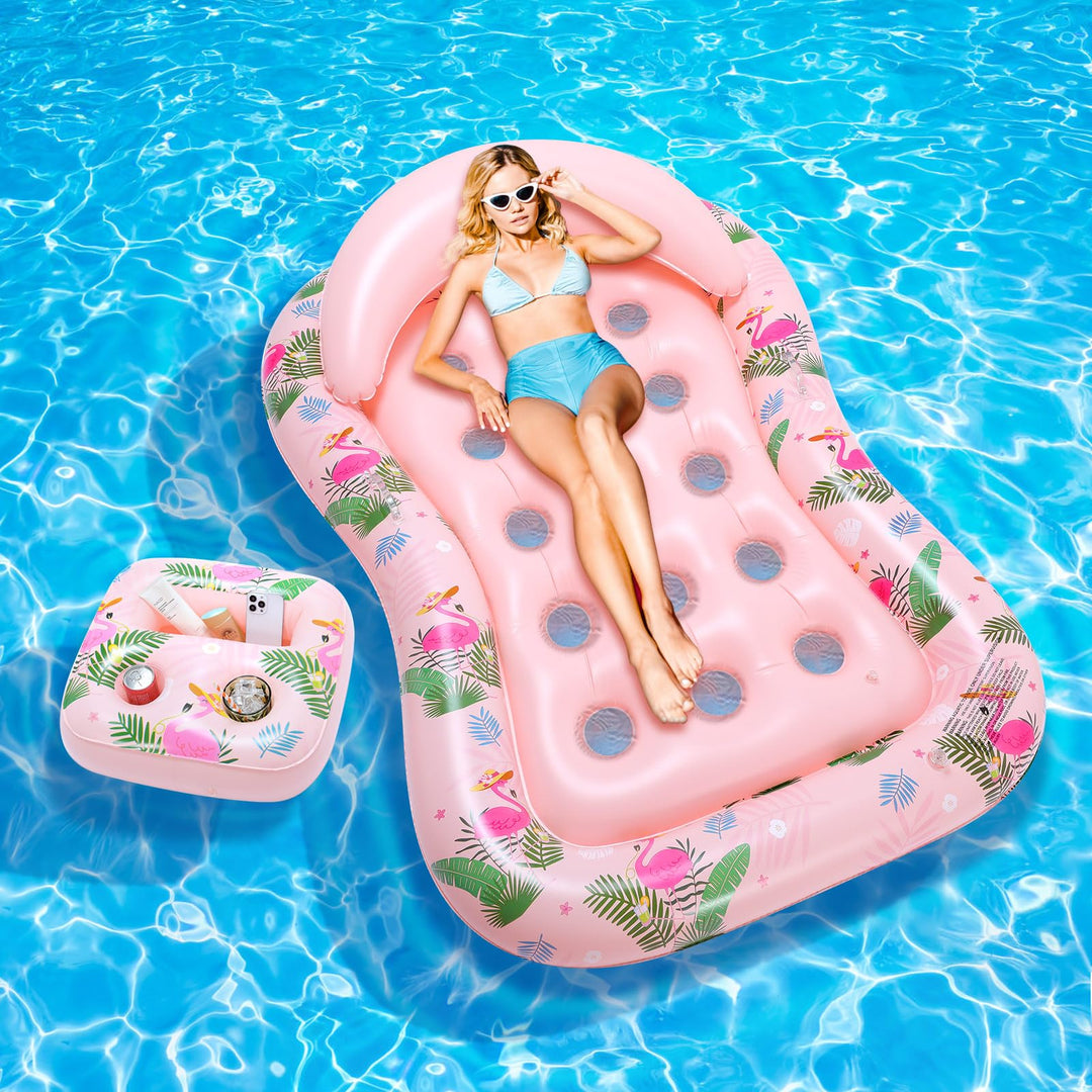 MoKo Pool Luftmatratze Erwachsene, Gross Schwimmbett mit EIS Bar, Solarium Pool Loungesessel Aufblas