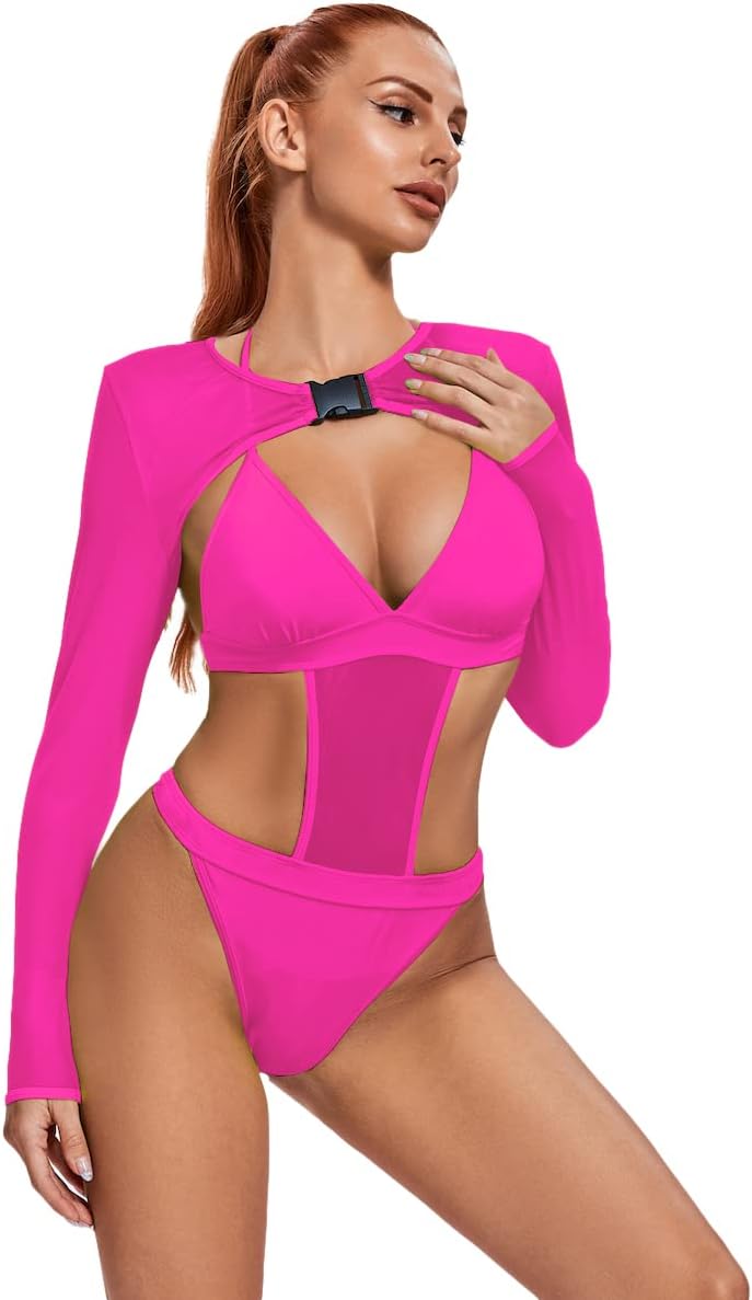 Rave Outfits Für Damen - Festival Outfit Sexy Neon Bauchweg One Piece Badeanzug Shapewear Mesh Jumps