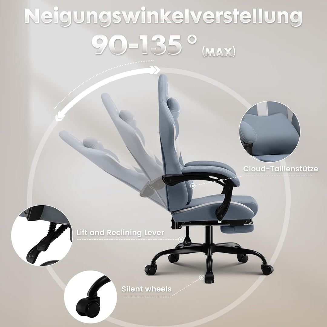 GTPLAYER Gaming Stuhl Bürostuhl Ergonomisch Gaming Sessel mit Kopfstütze und Cloud-Lendenkissen, Gep
