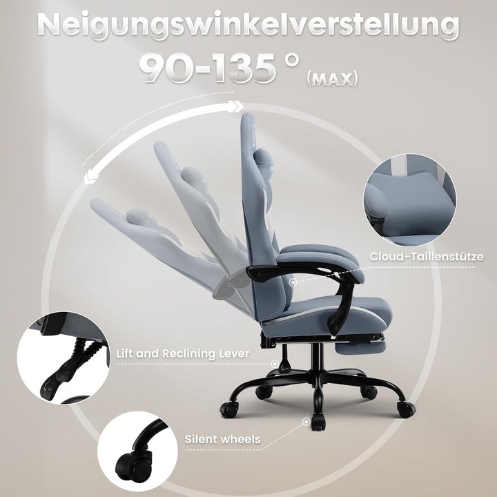 GTPLAYER Gaming Stuhl Bürostuhl Ergonomisch Gaming Sessel mit Kopfstütze und Cloud-Lendenkissen, Gep