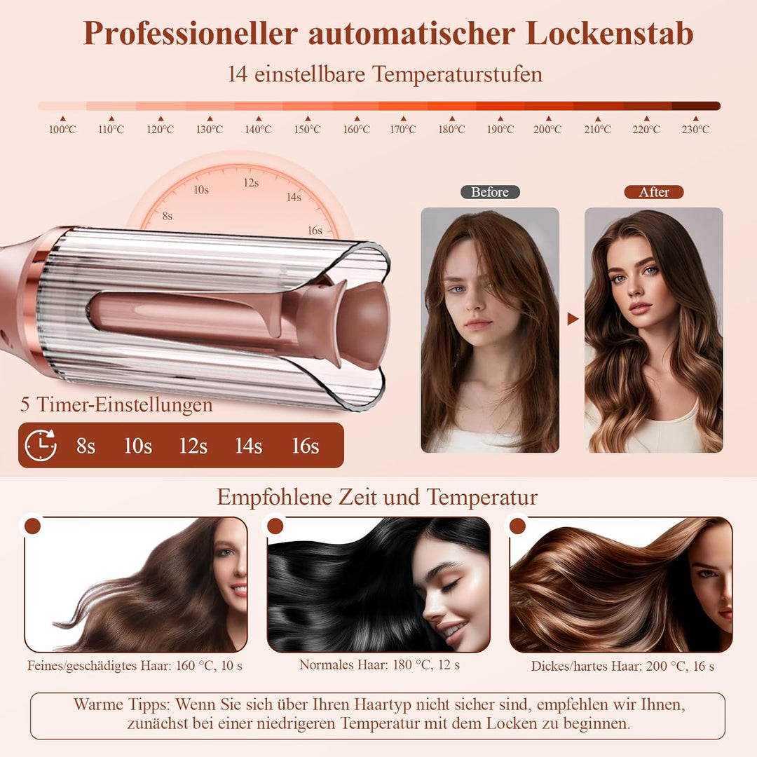 Automatischer Lockenstab Automatisch Hair Curler: Elektrischer Haarlocken Gerät mit 14 Temperaturstu