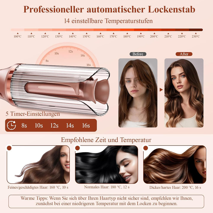 Automatischer Lockenstab Automatisch Hair Curler: Elektrischer Haarlocken Gerät mit 14 Temperaturstu