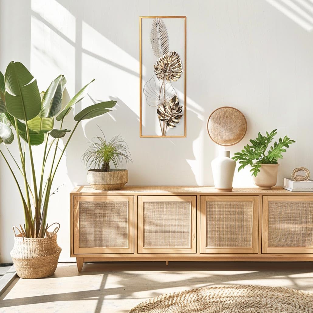 Wandbild Wanddeko Metallbild - GOLDEN Monstera - Metall - weiss Gold, Gold