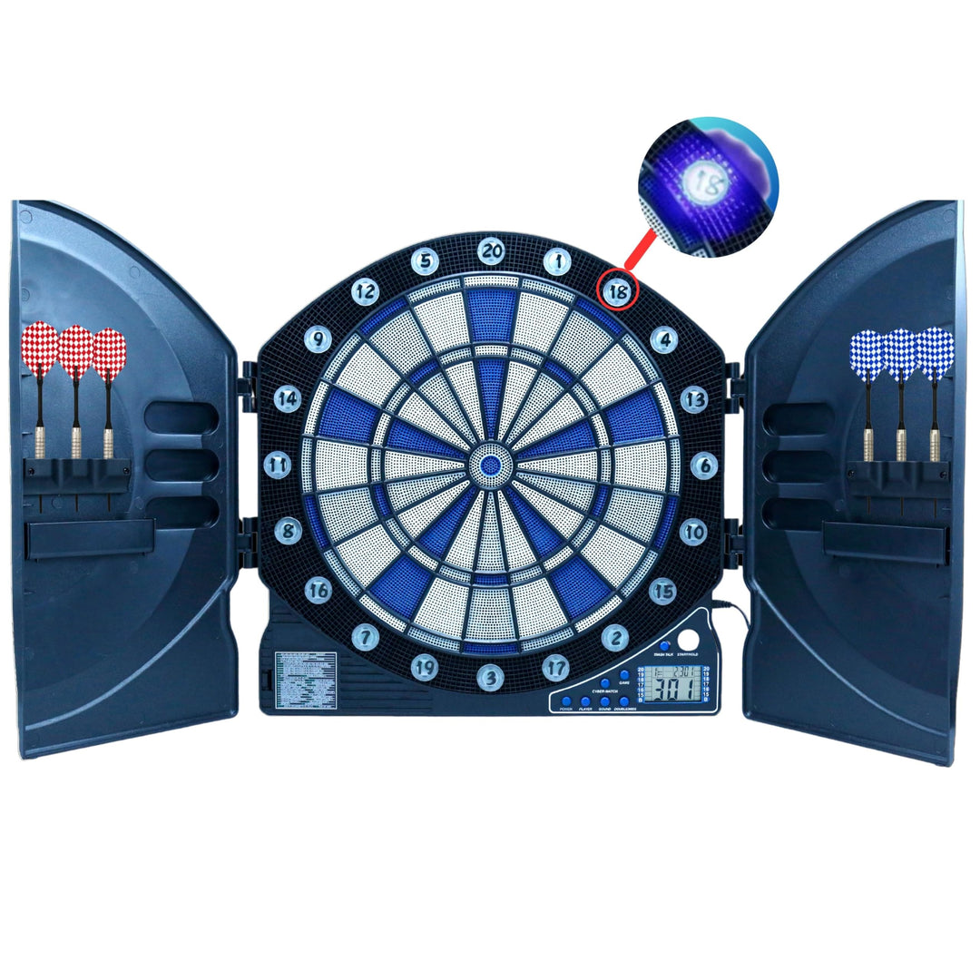 Best Sporting elektronische Dartscheibe Cambridge mit LED Beleuchteten Ziffern, Dartautomat mit 6 Da