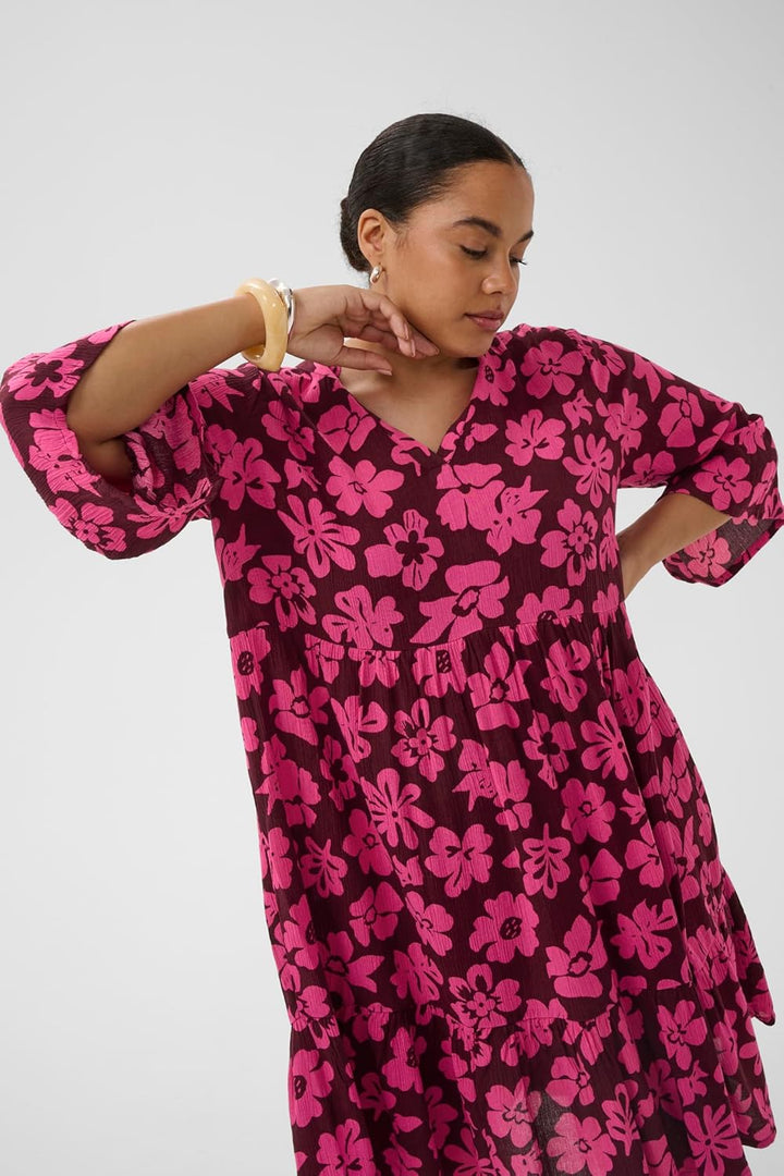 KAFFE CURVE Kleid KCisma 44 Carbernet/Pink Flowers, 44 Carbernet/Pink Flowers