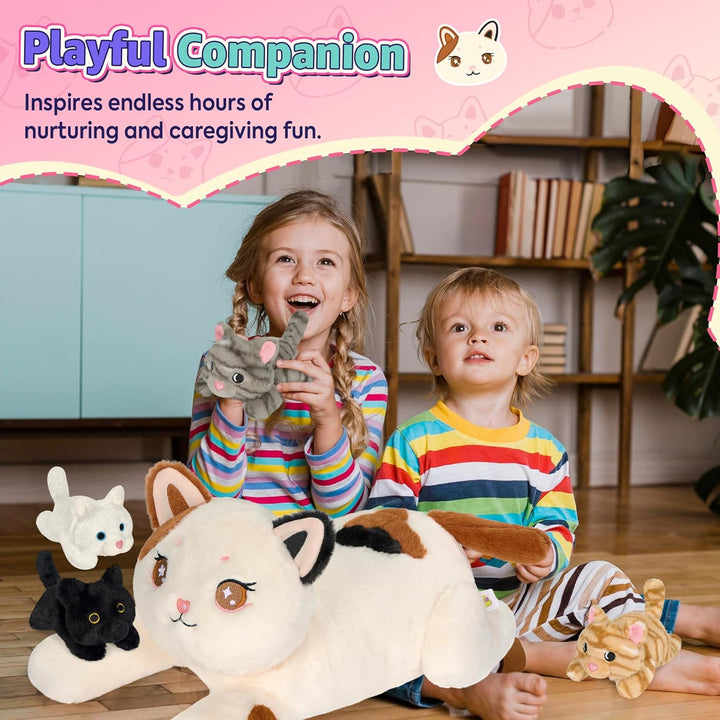 shownicer Plüschtier Katzen Kuscheltier Set 5 Stück Stofftier Kawaii Katze Plüsch Kissen Spielzeug G