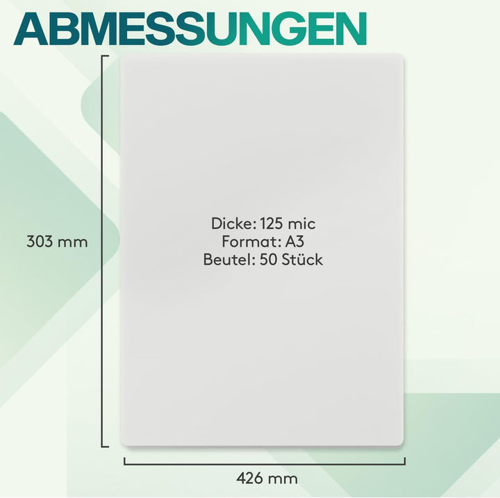 ACROPAQ Laminierfolien A3-125 mic, 50 Stück, Glaenzend, Premium Qualität, Abgerundete Ecken, Geeigne