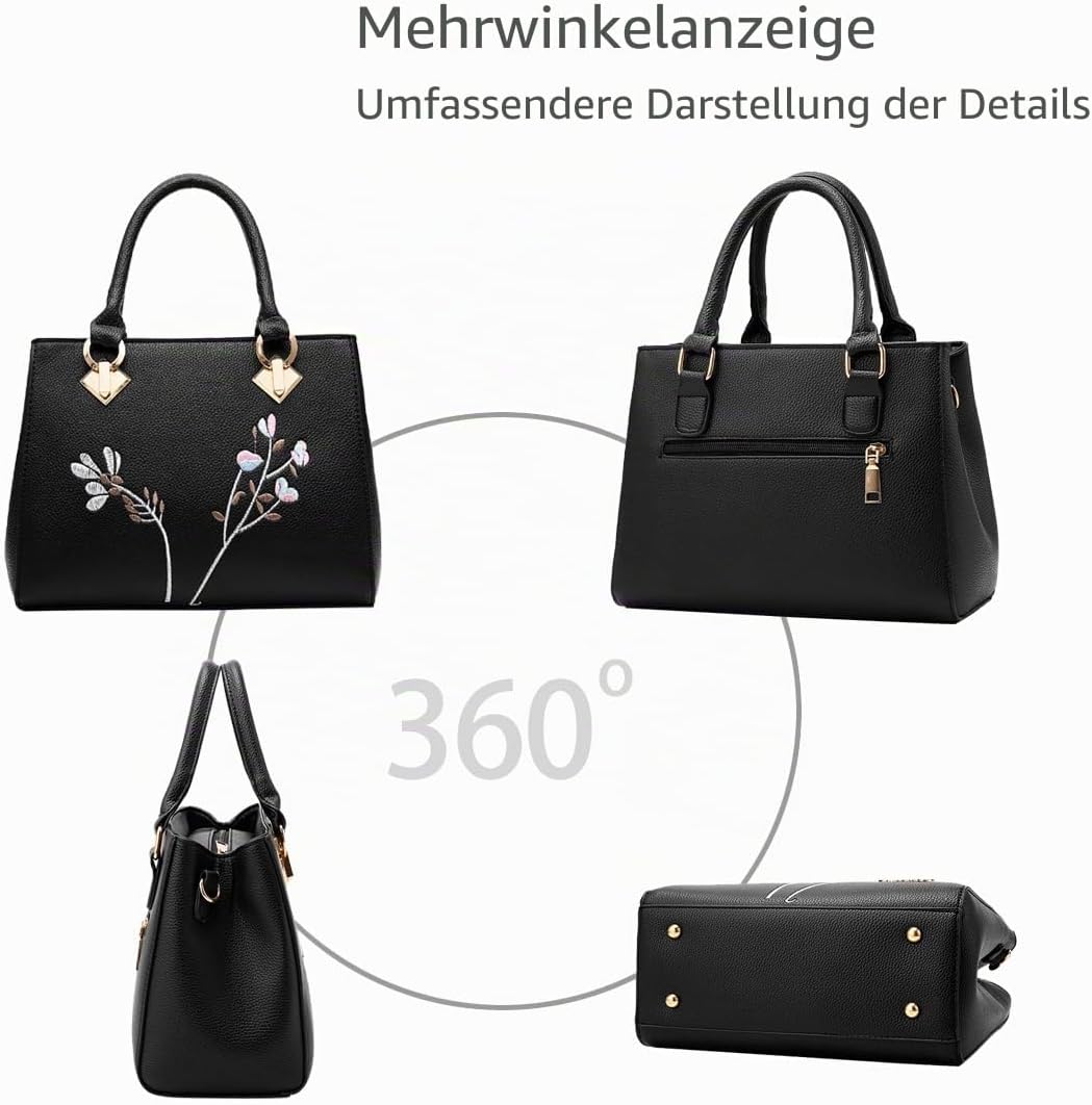 NICOLE &amp; DORIS Retro Women Top Handle Handbags Tote Purse Shoulder Bag Crossbody Bag PU Leather Schw