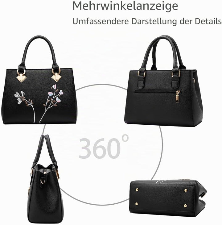 NICOLE &amp; DORIS Retro Women Top Handle Handbags Tote Purse Shoulder Bag Crossbody Bag PU Leather Schw