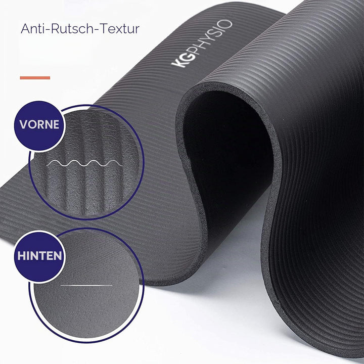 KG Physio Yogamatte Rutschfest und Gepolstert - Yoga Matte mit Tragegurt, Fitnessmatte, Turnmatte, S