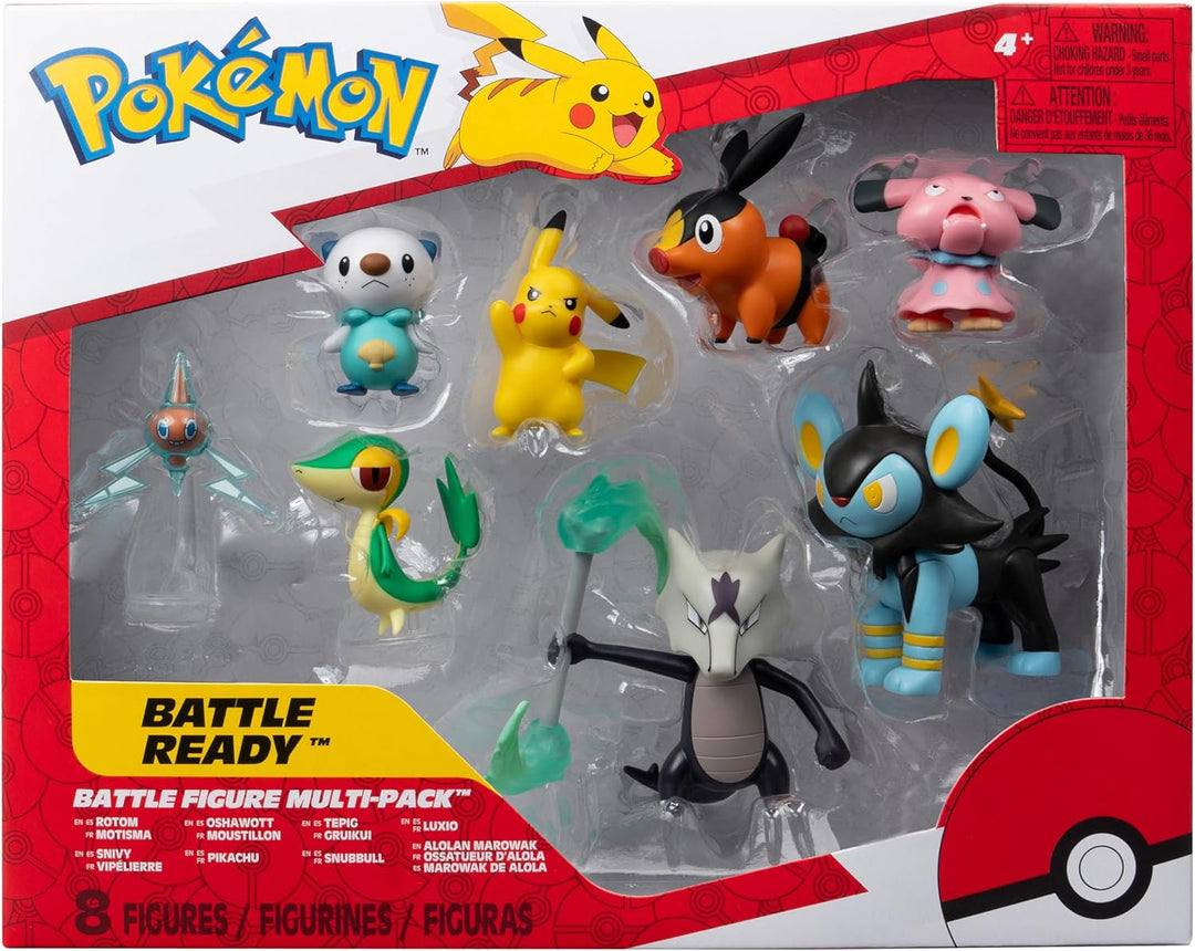 Jazwares PKW - Battle Figure Multipack (8PK: Tepig, Oshawott, Snivy mit Ständer, Rotom mit Ständer,