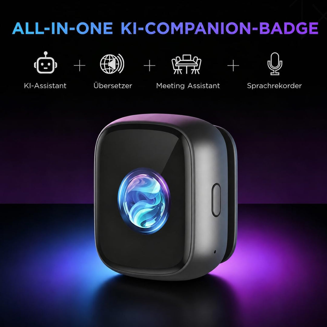ZNP Z02 KI Sprachübersetzer &amp; Übersetzer Digital Badge, 102 Sprachen Echtzeit‑Übersetzungsgerät, Ein