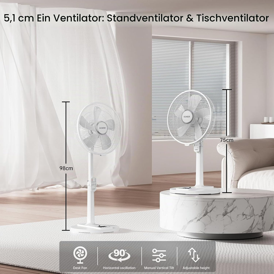 4UMOR Standventilator leise 24W 20dB DC Motor 9 Geschwindigkeiten Oszillation90° verstellbar Ventila