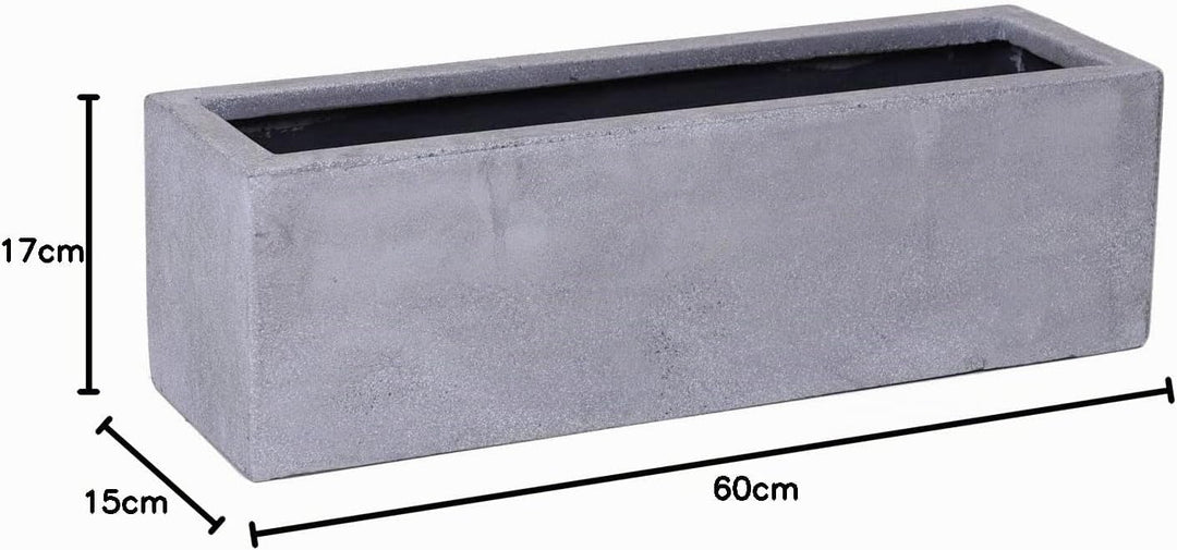 VIVANNO Blumenkasten Balkonkasten Pflanzkasten Fiberglas FLOBO Beton-Optik grau - 15x60x17 cm 15x60x