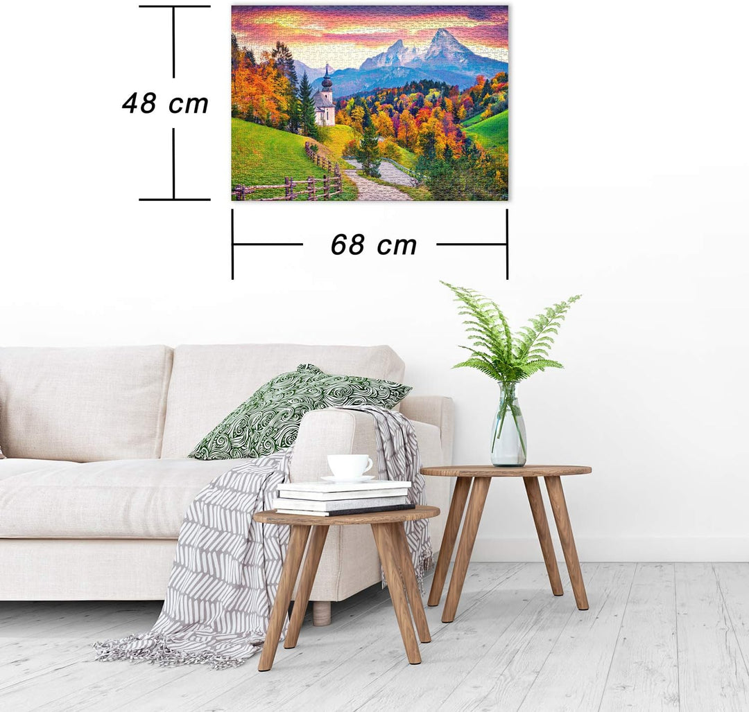 Ulmer Puzzleschmiede - Puzzle „Wallfahrt“ - Klassisches 1000 Teile Berg-Puzzle – Stimmungsvoller Pfa
