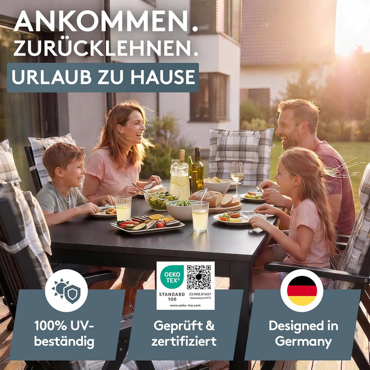 LILENO HOME Gartenstuhl Auflagen als [2er Set - Hochlehner] in Karo Grau Y - Bequeme Liegen als Sitz