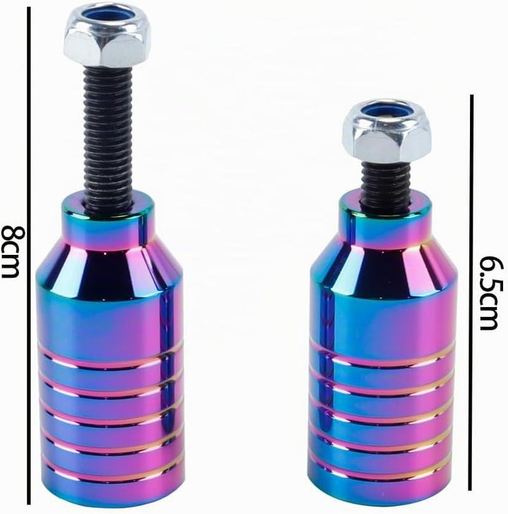2 Stück Pro Stunt-Scooter Pegs – Regenbogenschwarzes Aluminium mit 12,9-Stufenachse und Befestigungs