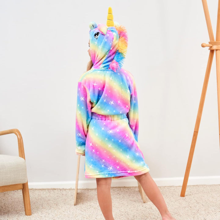 Ceruwum Einhorn Bademantel für Mädchen Weich Fleece Morgenmäntel mit Kapuze 10-11 Jahre Regenbogen,