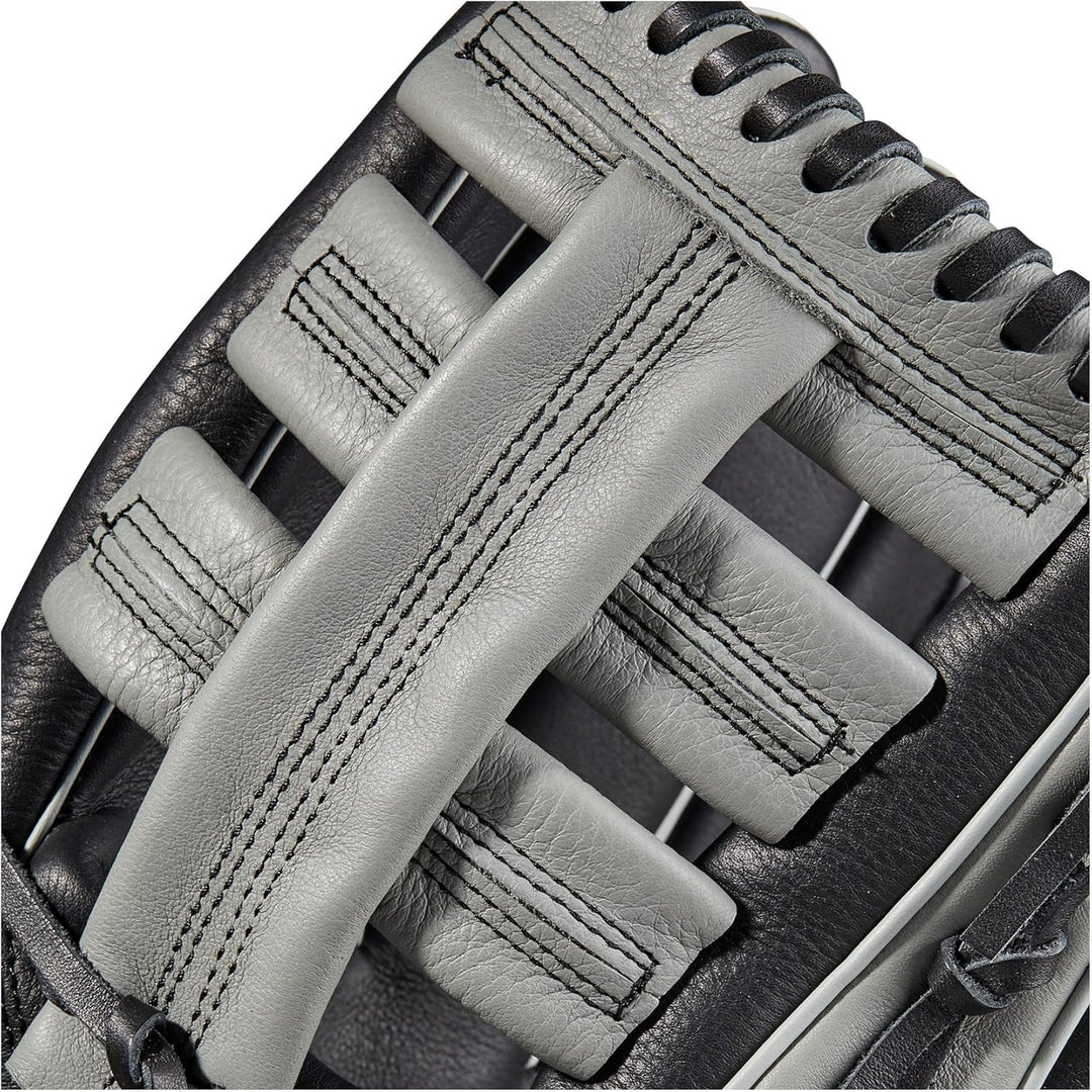 WILSON 2023 A500 Jugend-Baseballhandschuh Schwanrz/Grau/Blau 12.5" Linke Hand Wurf, Schwanrz/Grau/Bl
