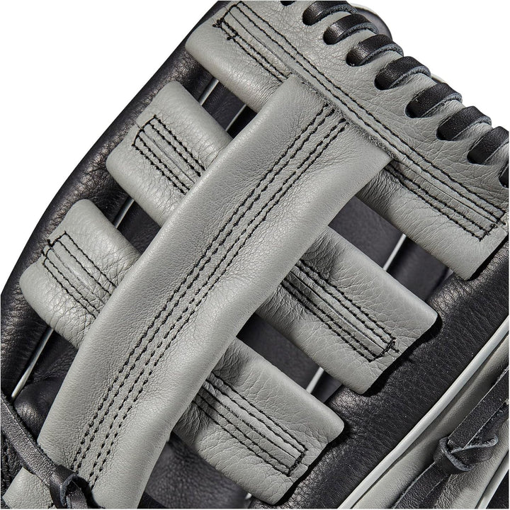 WILSON 2023 A500 Jugend-Baseballhandschuh Schwanrz/Grau/Blau 12.5" Linke Hand Wurf, Schwanrz/Grau/Bl