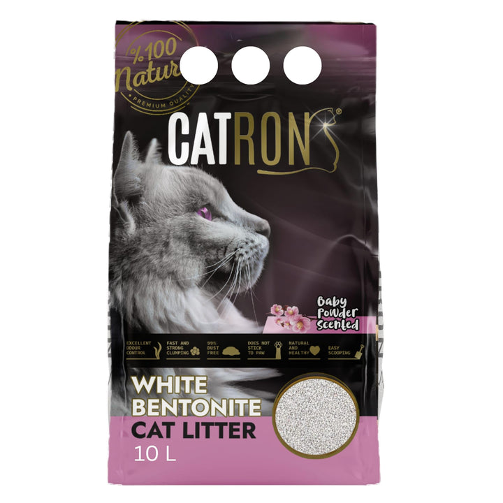 BIG-PAN 10L Catron klumpende Katzenstreu Baby Powder – hochwertige Bentonit-Streu mit Babypuder-Duft