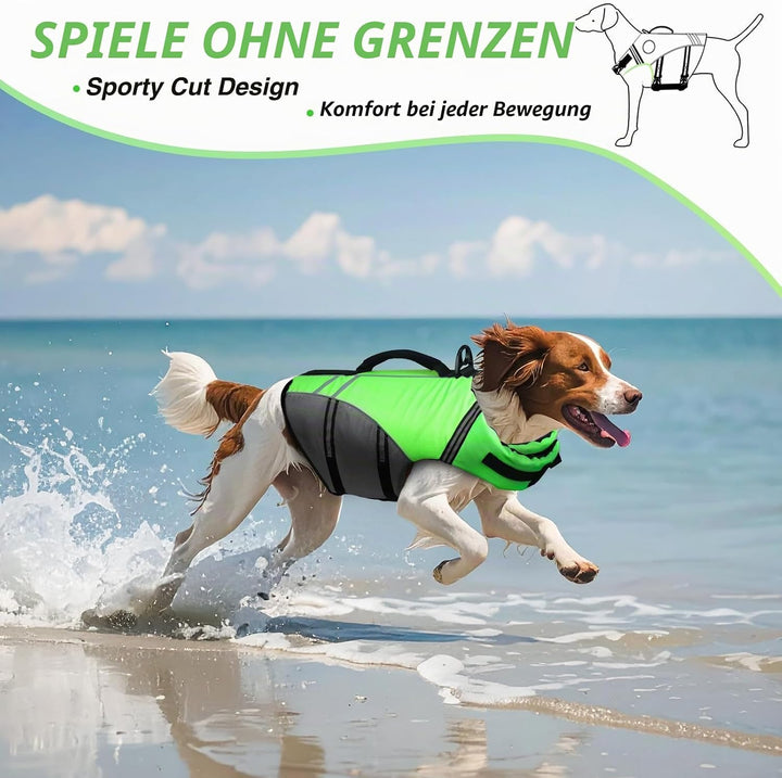 VIVAGLORY Hunde Schwimmweste Sports Style Hundeschwimmweste, S, Neongrün Neongrün S: 48-58 cm(Brustk