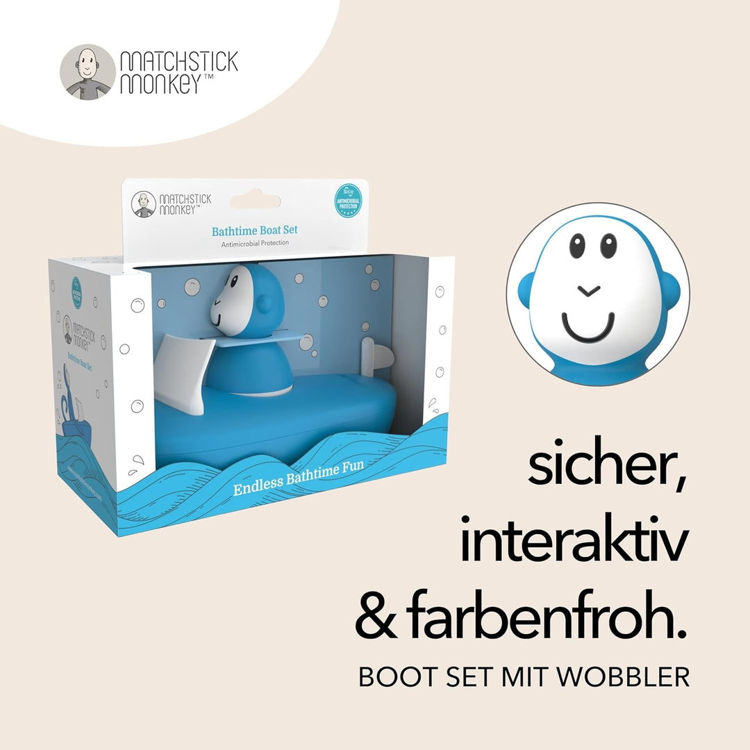 Matchstick Monkey Badewannen Boot-Set – Baby Badespielzeug, schwimmendes Boot & Wackelspielzeug, lei