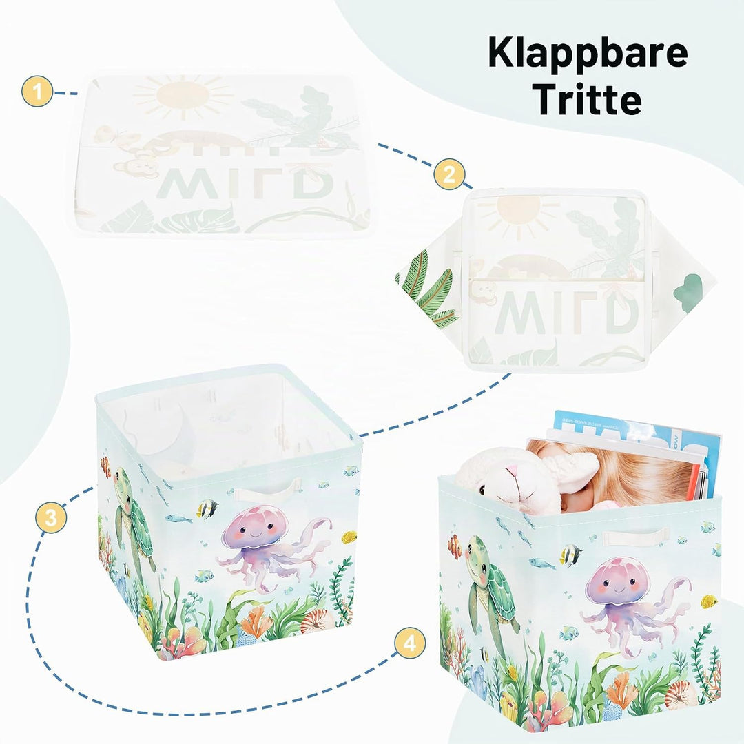 30cm Aufbewahrungsbox 3 Stück Meerestiere Aufbewahrungskorb Kinder Faltbar Ozean Haie Schildkröten A