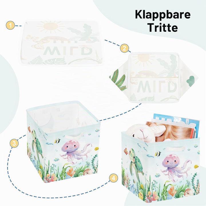 30cm Aufbewahrungsbox 3 Stück Meerestiere Aufbewahrungskorb Kinder Faltbar Ozean Haie Schildkröten A