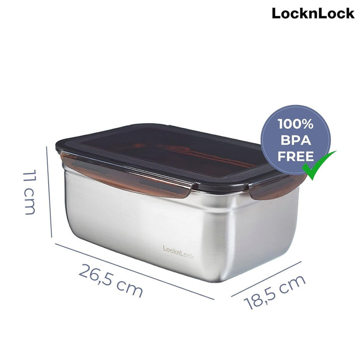 LocknLock Edelstahl Vorratsdose mit Deckel, 3,6 L, 265 × 185 × 110 mm , BPA-Frei, Spülmaschinengeeig