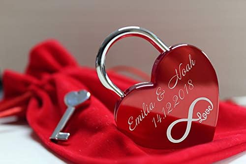 ELUNO Liebesschloss Herzschloss Schloss mit Gravur und Schlüssel I Valentinstags Geschenk für Sie Ih