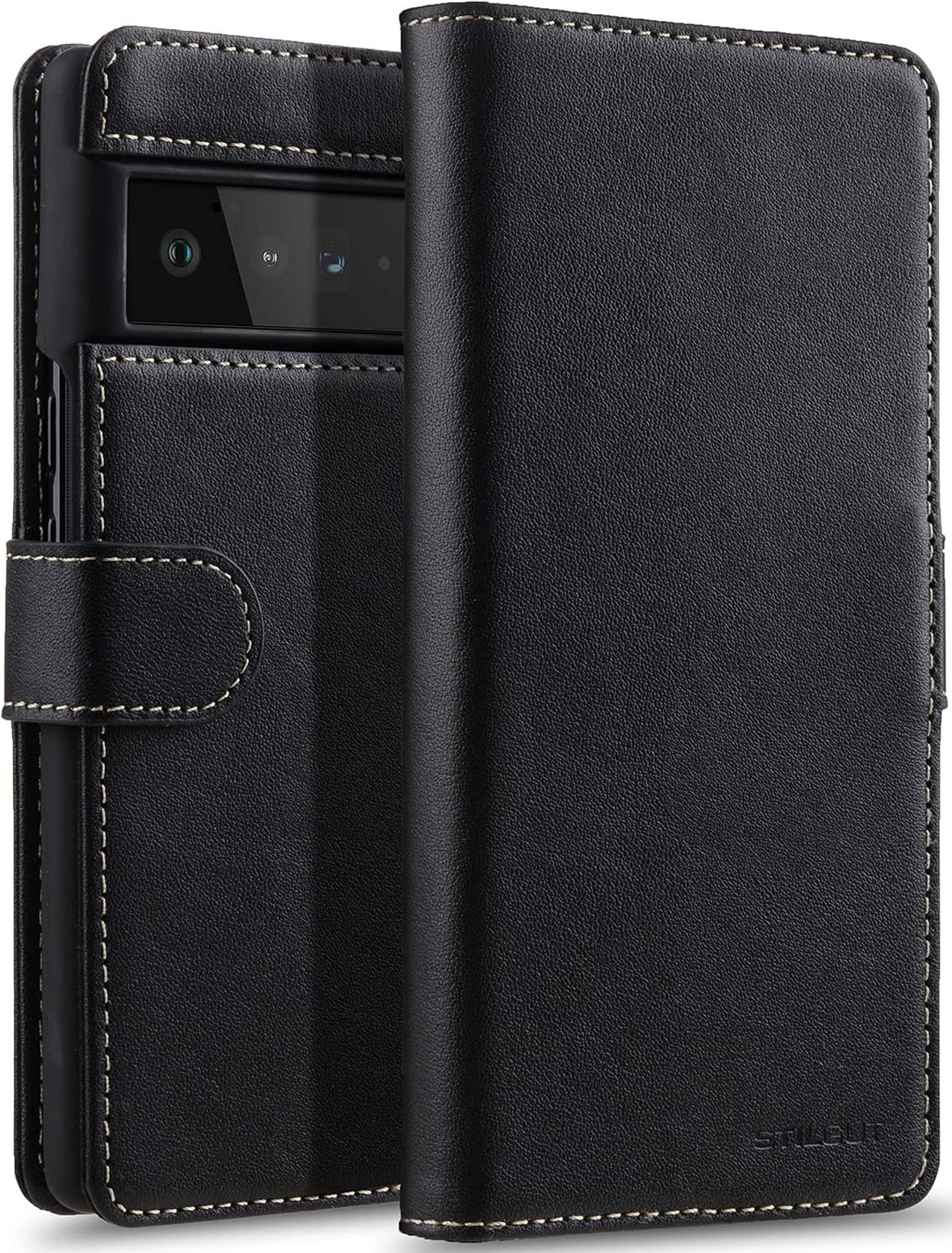 STILGUT Talis kompatibel mit Google Pixel 6 Pro Hülle mit Kartenfach aus Leder, Flip Cover, Wallet C