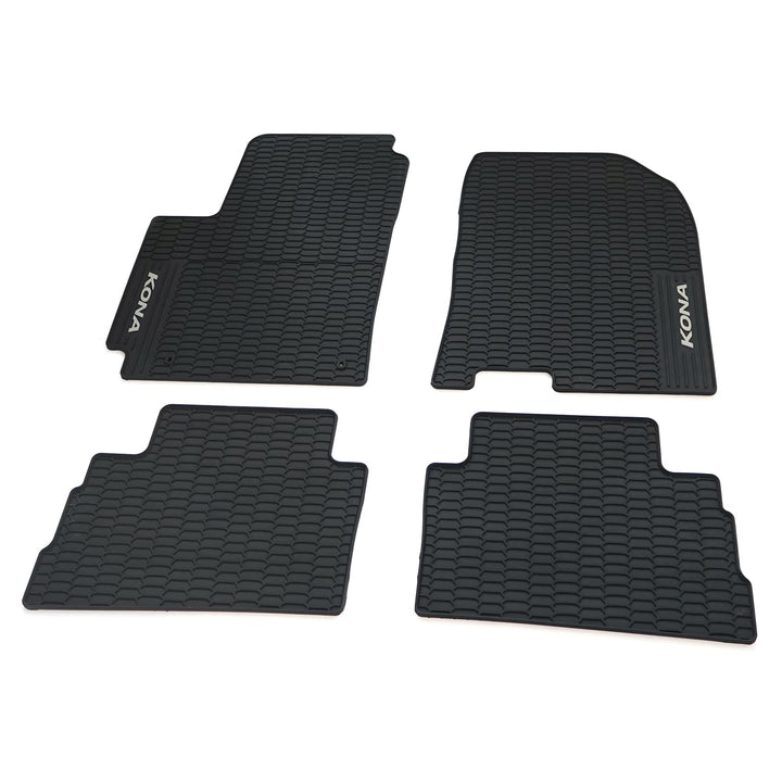 Hyundai J9131ADE00 Gummi Fussmatten Premium Allwettermatten 4X Gummimatten, schwarz, mit Kona-Schrif