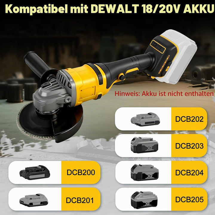 Winkelschleifer Kompatibel mit Dewalt 20V Akkus, Akku Winkelschleifer 125mm, 1180W Akku Flex Bürsten