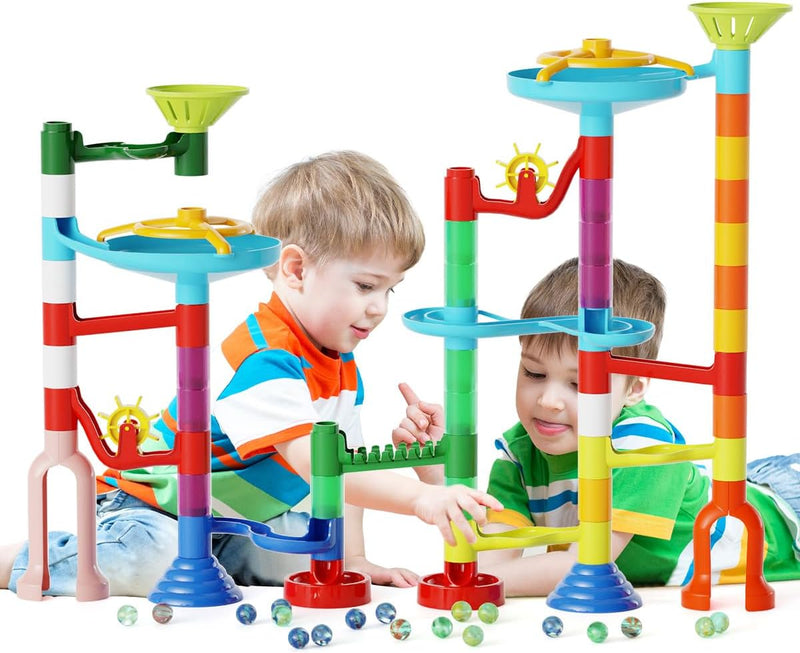 Murmelbahn Kinderspiel - 110PCS Mehrfarbige Kugelbahn Marble Run Set mit Spannende Bahnelementen und