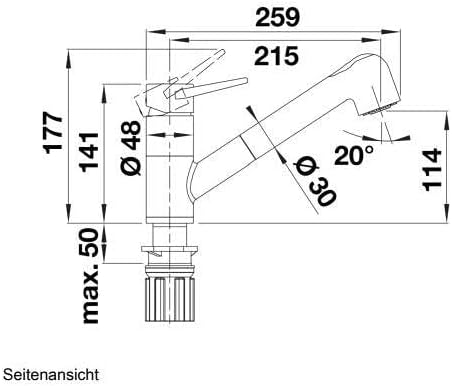BLANCO WEGA-S II silgranitschwarz/chrom | Hochdruck | Mit herausziehbarem Schlauch | Rückflussverhin