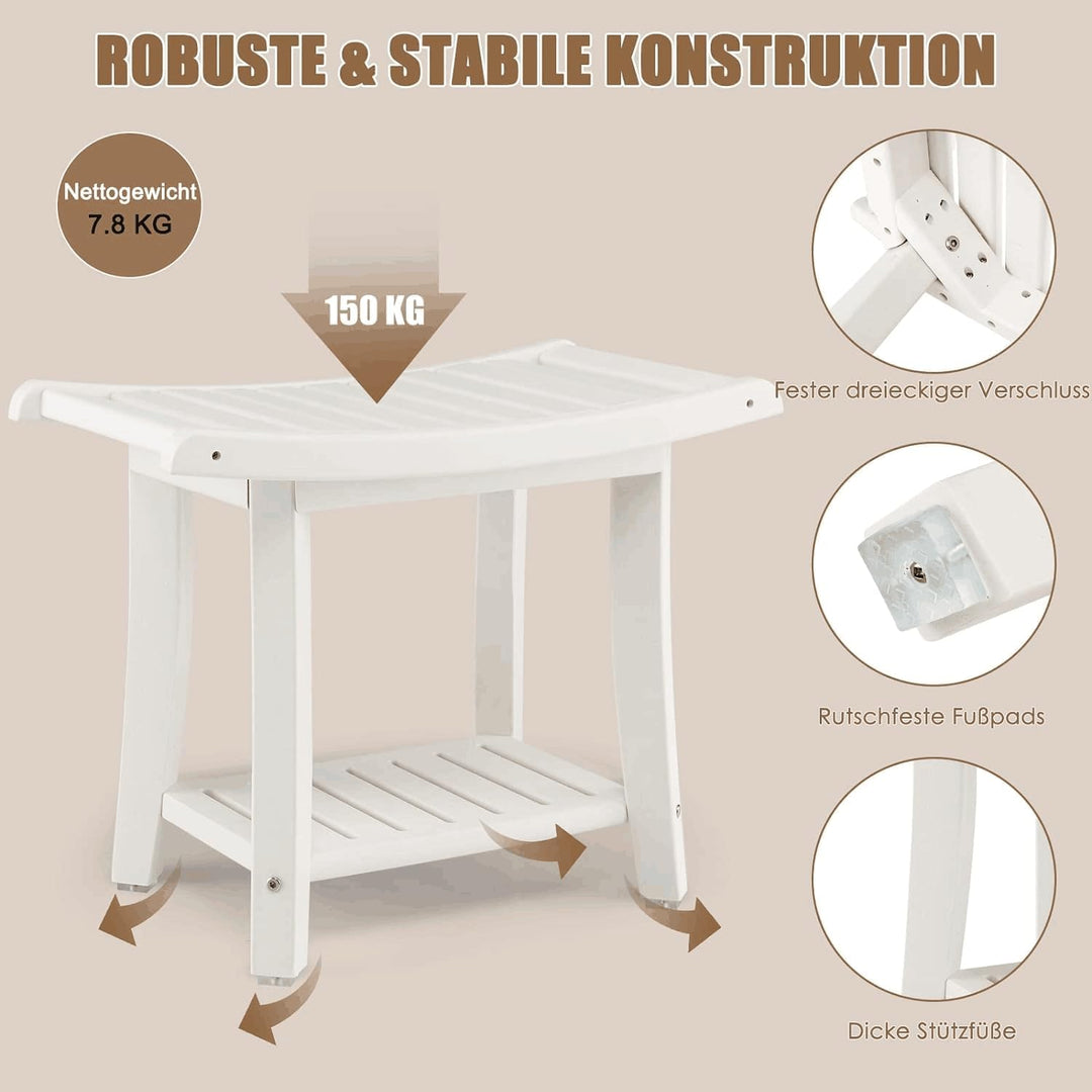 RELAX4LIFE Duschbank, Badezimmerbank mit Ablage Handtuchhalter, Badhocker mit Rutschfesten Füssen, D
