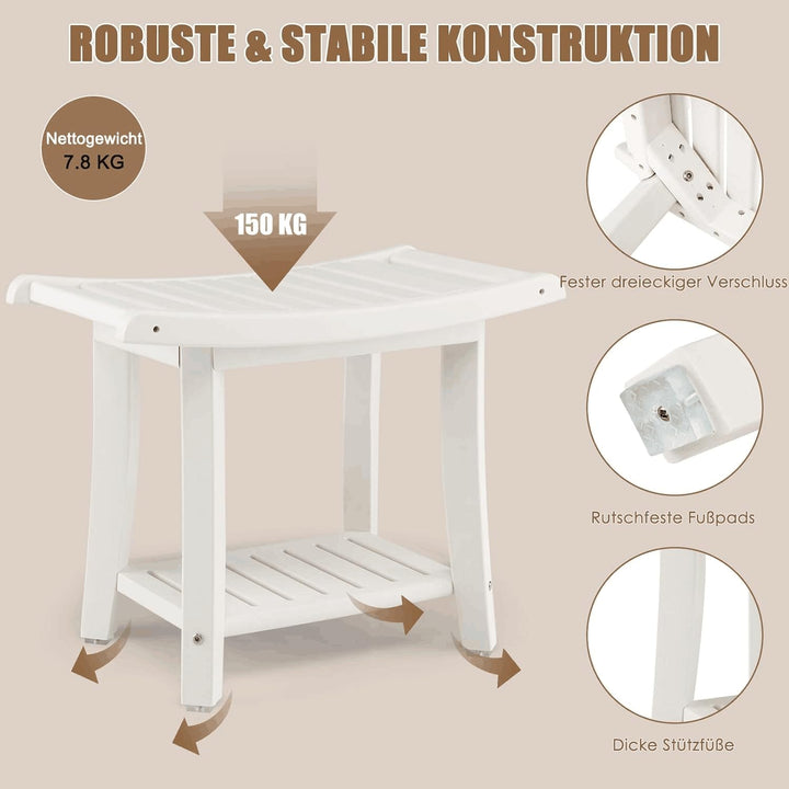 RELAX4LIFE Duschbank, Badezimmerbank mit Ablage Handtuchhalter, Badhocker mit Rutschfesten Füssen, D