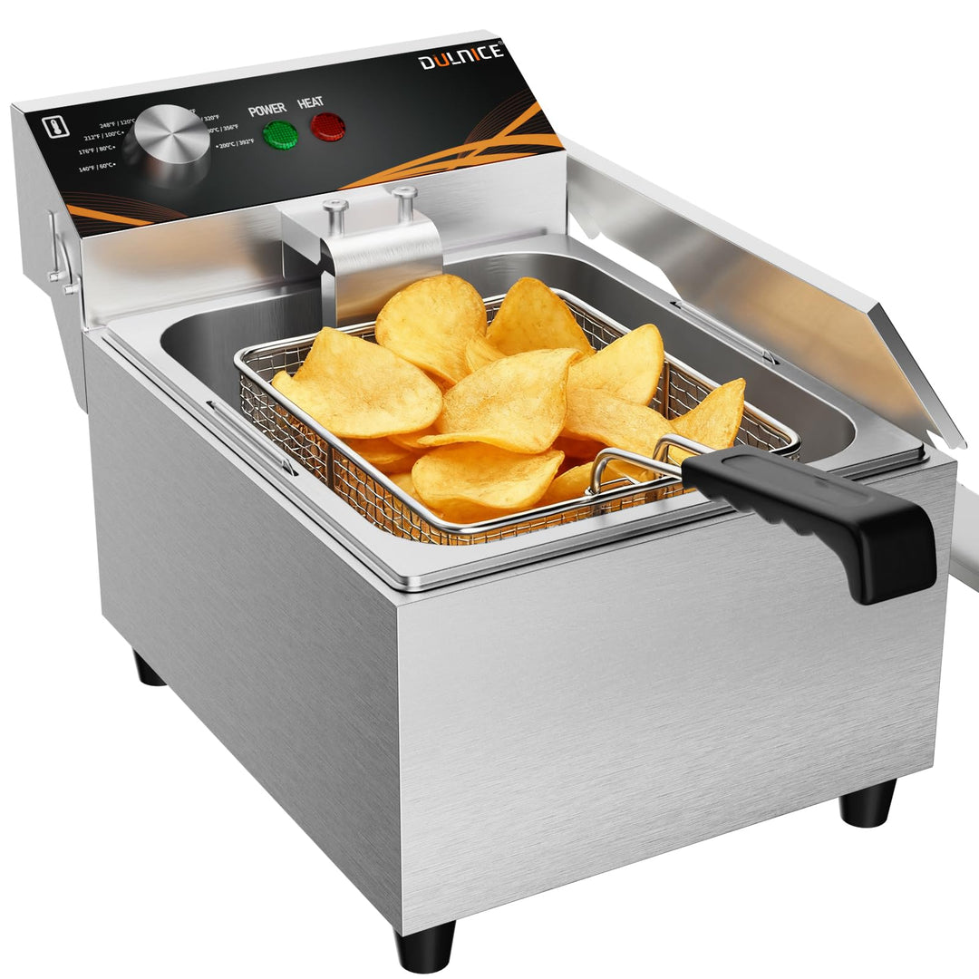 6L Gastro Friteuse mit Einzeltank & Deckel Fritteuse mit Fett 3000W, Edelstahl Elektrische Friteuse