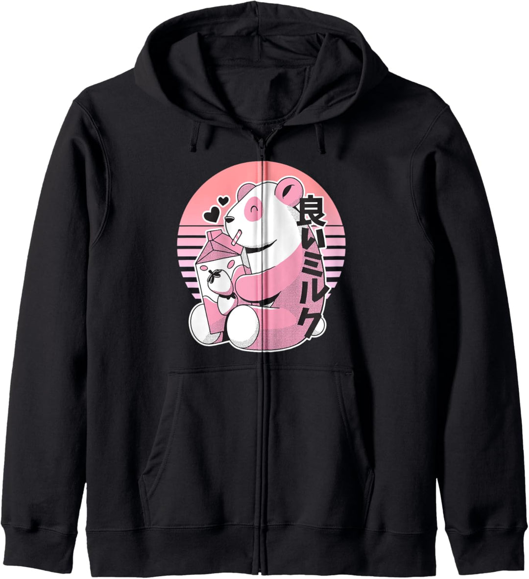 Cute Panda Drinking Strawberry Milk Japanese Style Kapuzenjacke