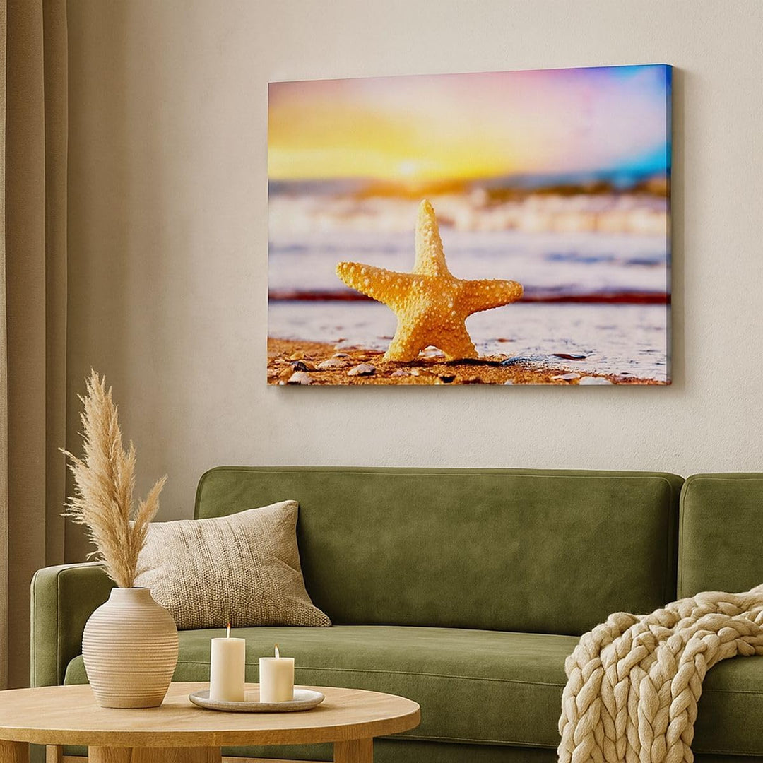 Bilder auf Leinwand 100x70cm Leinwandbild Starfish Strand Sand Ozean Gross Wanddeko Bild Schlafzimme